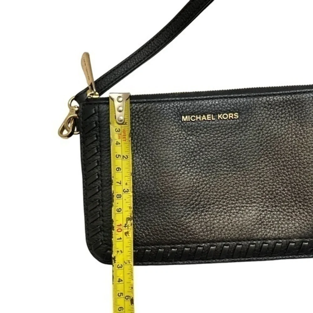 Michael kors black pebbled leather double compartment wristlet bag